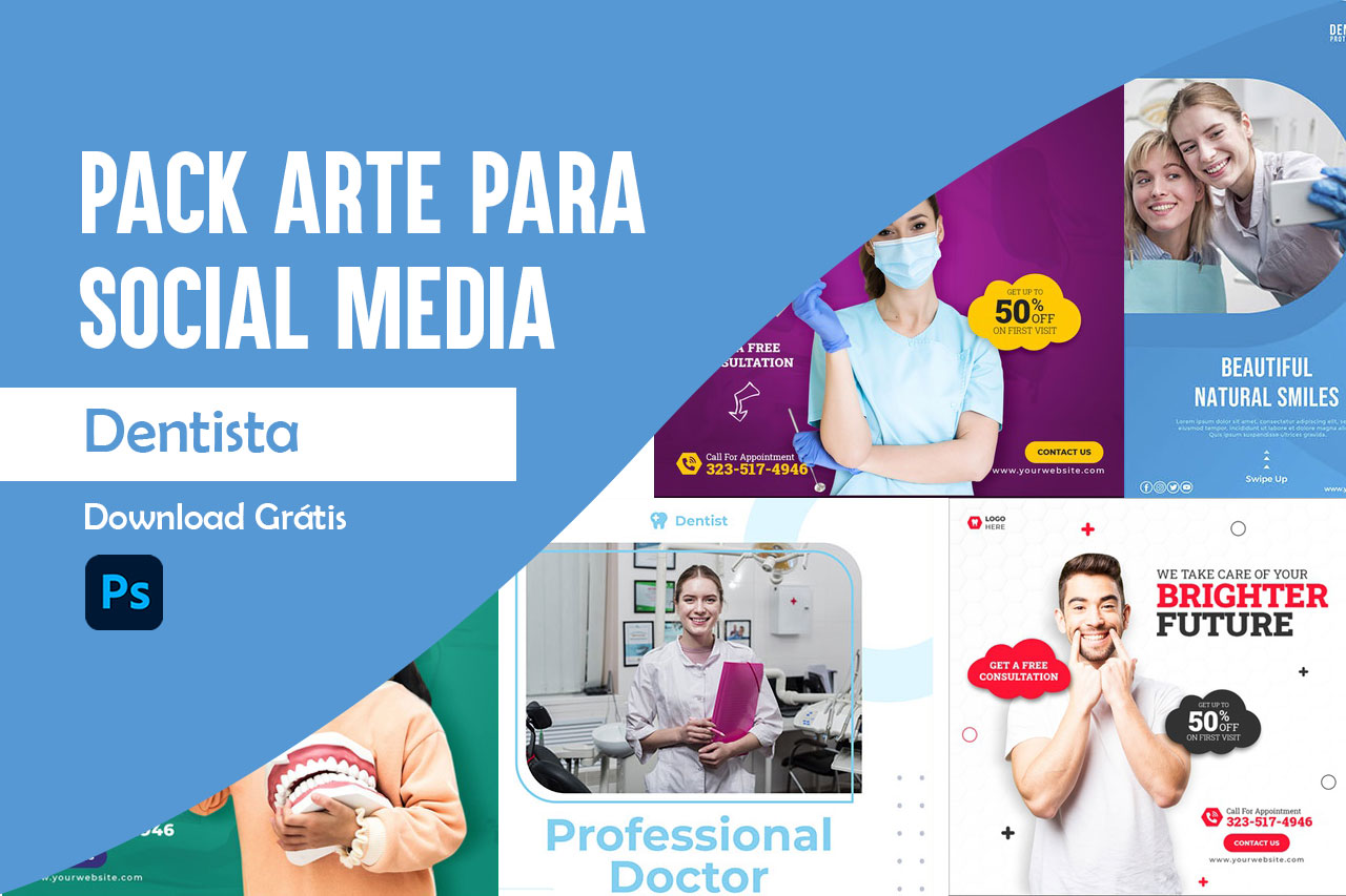 Pack Arte para Social Media Dentista Download Grátis Photoshop Freepik