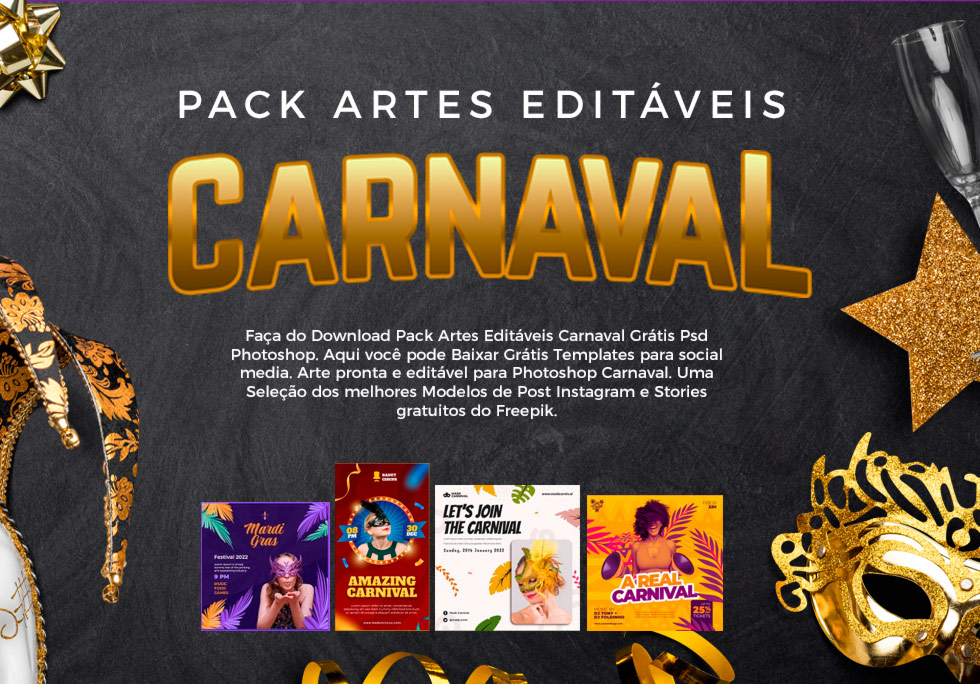 Faça do Download do Pack Artes Editáveis Carnaval Grátis Psd Photoshop.
