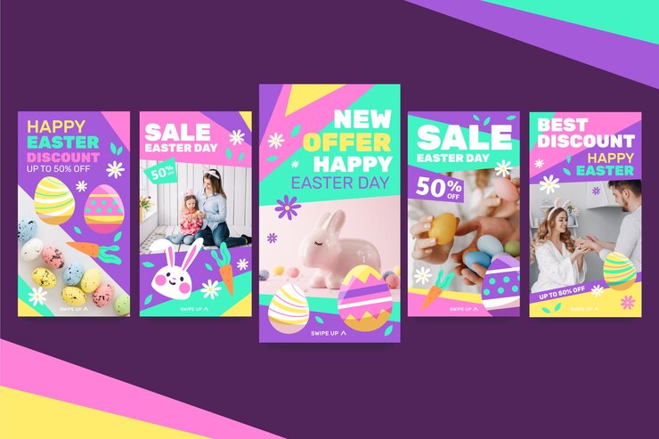 colecao multicolorida de historias do instagram do dia da pascoa