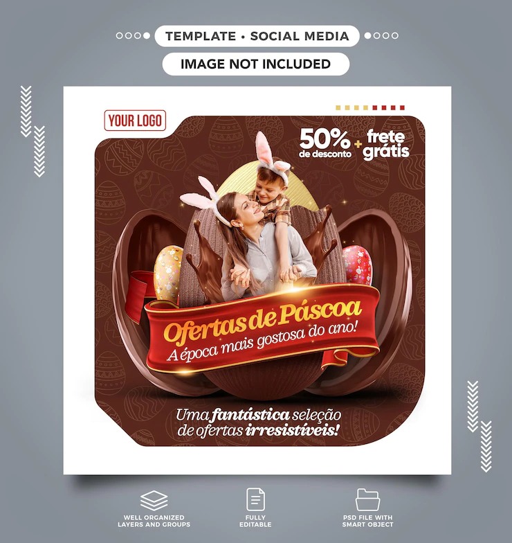 post pronto para instagram pascoa psd gratis feed