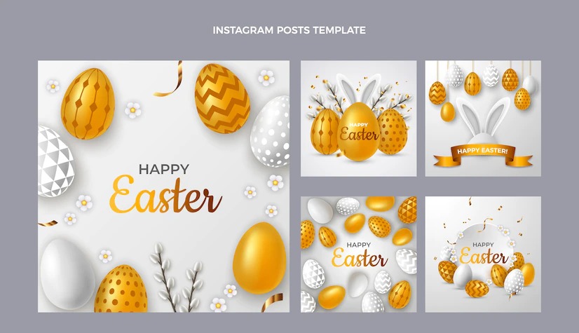 post pronto para instagram pascoa vetor feed ovos dourados
