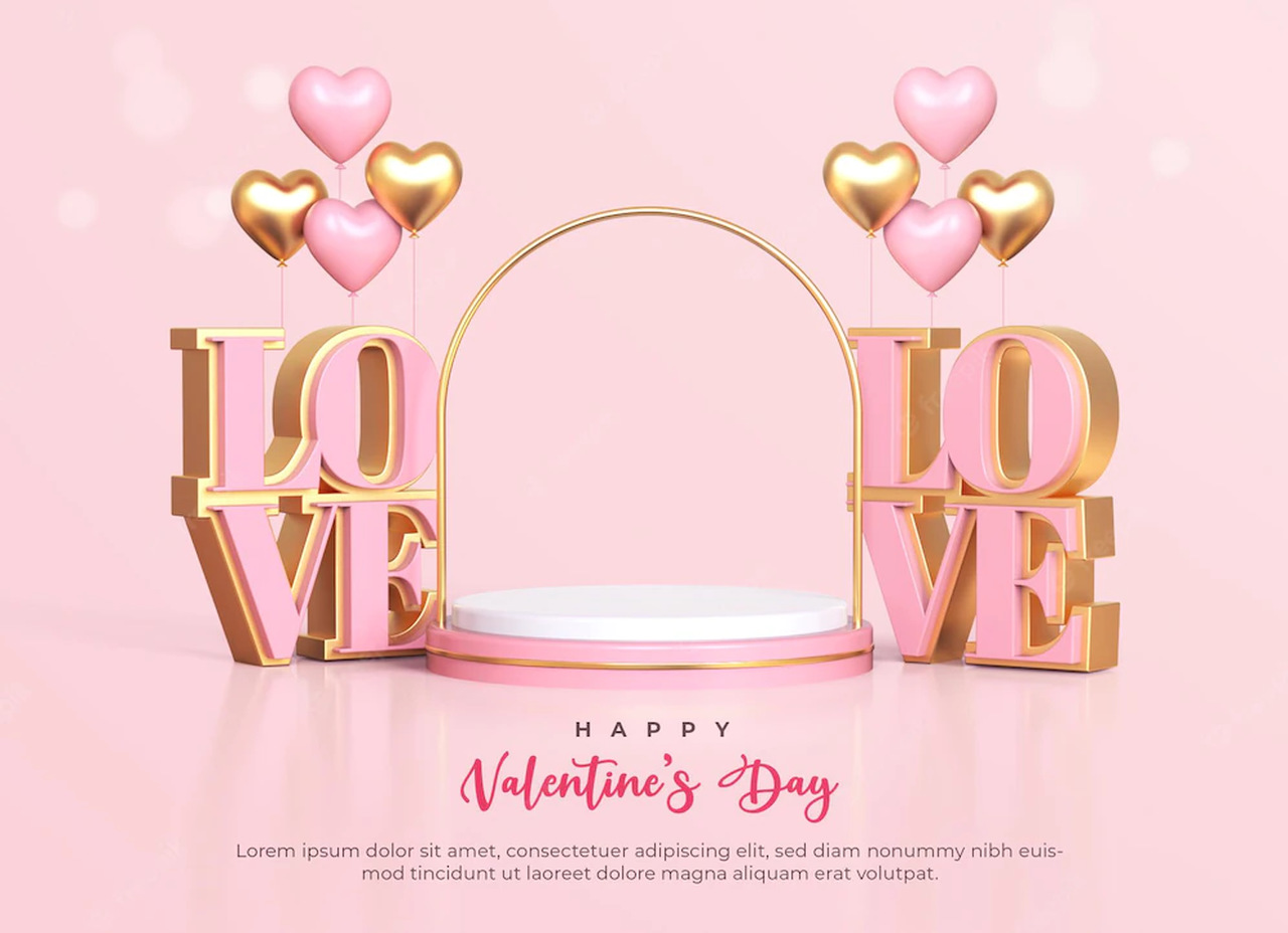 feliz dia dos namorados com um podio vazio em 3d e decoracoes romanticas de dia dos namorados