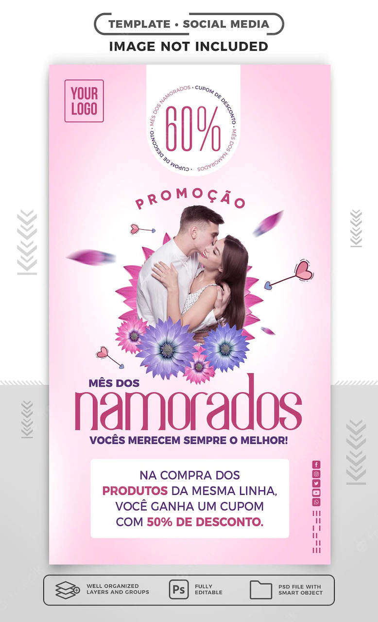 historias de midia social promocao do mes dos namorados