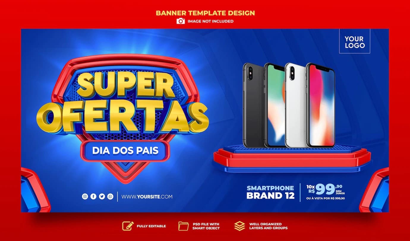 banner super ofertas no brasil 3d render template design em portugues feliz dia dos pais 363450 1325