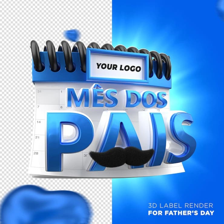calendario do dia dos pais com coracoes azuis renderizacao do rotulo 3d da campanha do brasil 364106