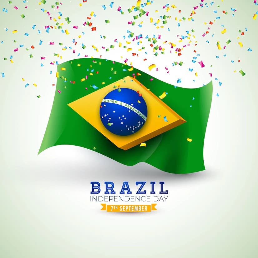 ilustracao do dia da independencia do brasil com bandeira e confetes caindo sobre fundo claro 7 de s