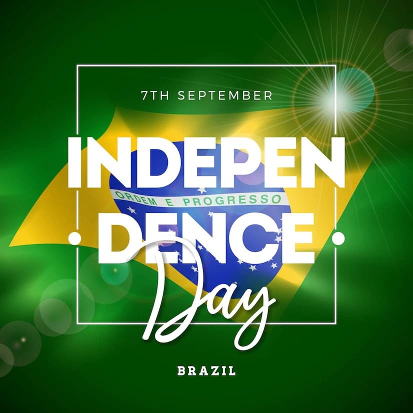 ilustracao do dia da independencia do brasil com bandeira e tipografia de 7 de setembro em fundo ver