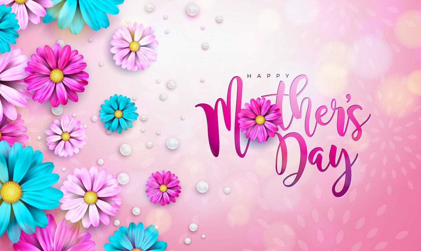 feliz dia das maes cartao design com letra flor e tipografia em fundo rosa 1314 2682