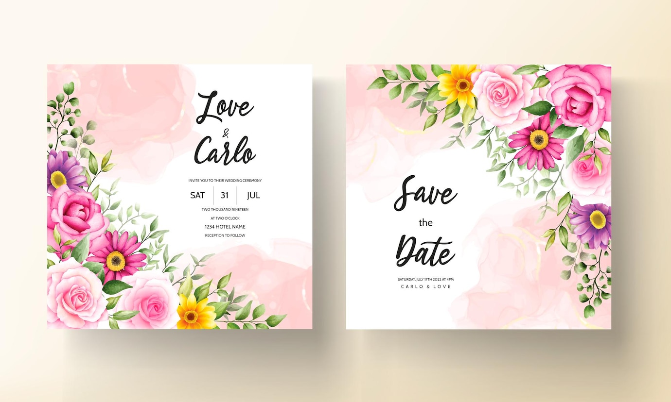 lindo cartao de convite de casamento em aquarela de flor desabrochando 44538 4121