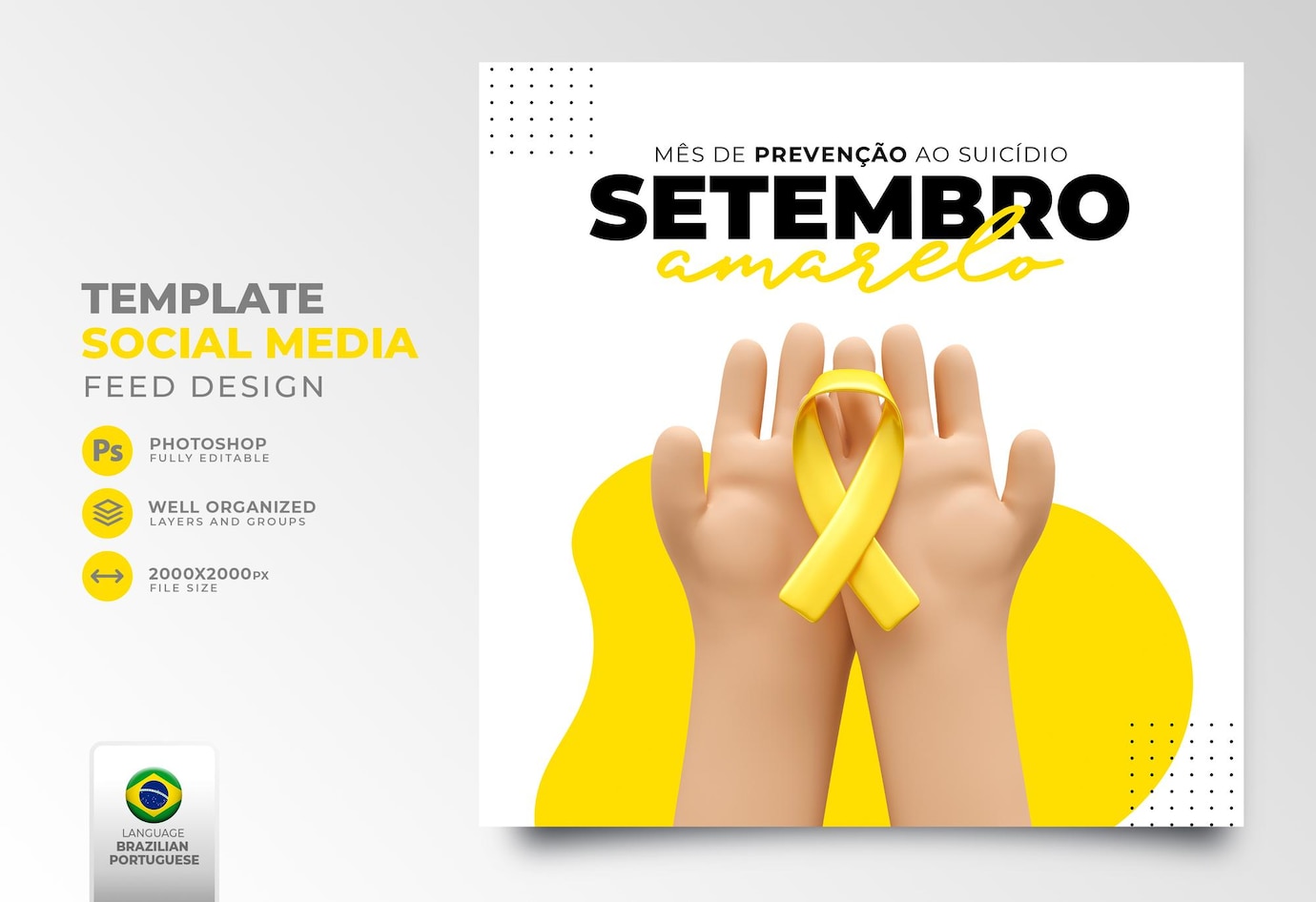 midias sociais postam setembro amarelo para campanha de marketing no brasil em renderizacao 3d 36345 1