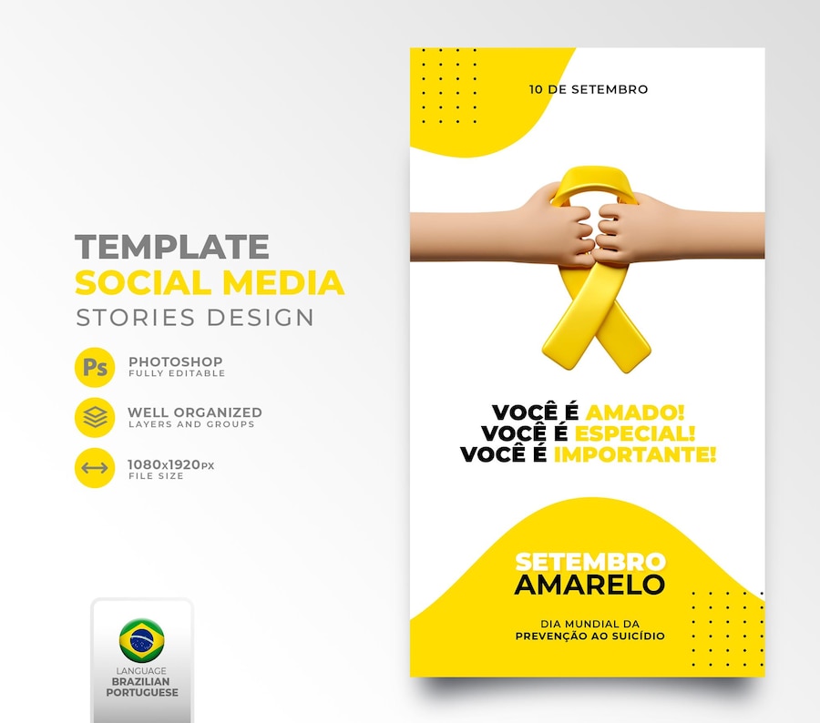 midias sociais postam setembro amarelo para campanha de marketing no brasil em renderizacao 3d 36345