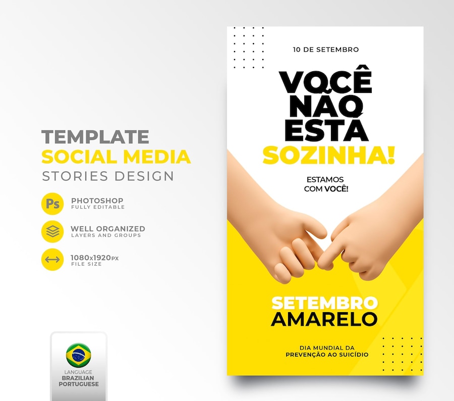 midias sociais postam setembro amarelo para campanha pack artes editaveis setembro amarelo