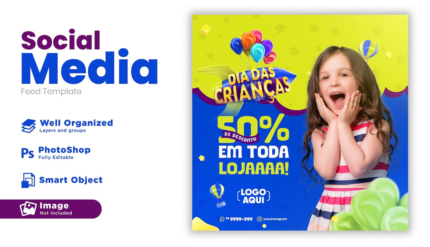 dia das criancas post social media em 3d render para campanha de marketing no brasil em portugues 36