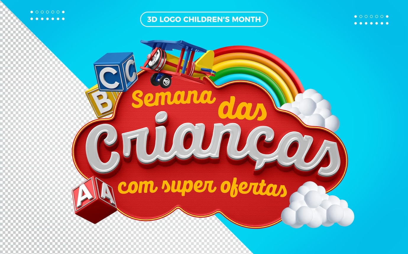 logo 3d renderiza a semana das criancas com super ofertas 220664 3328