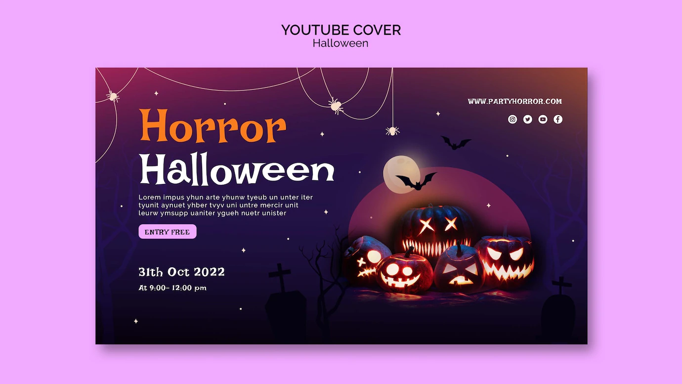 modelo de capa do youtube de halloween com aboboras assustadoras 23 2149649786