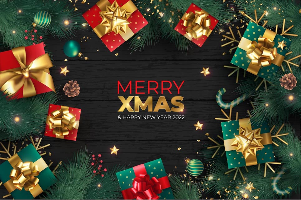 fundo de feliz natal gratis com presentes e enfeites realistas 1361 3602