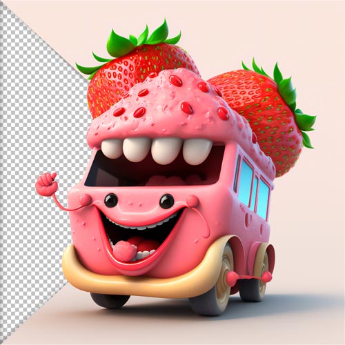 emoji de verao 3d carrinho de sorvete morango feras do design 1