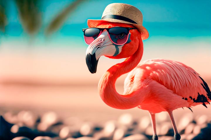 flamingo de oculos e chapeu feras do design