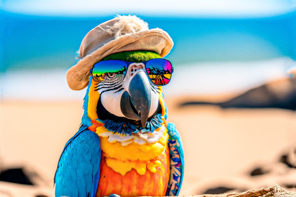 imagens de arara verao de chapeu oculos na praia