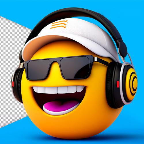 smiling emoji with headset and glasses and cap 1