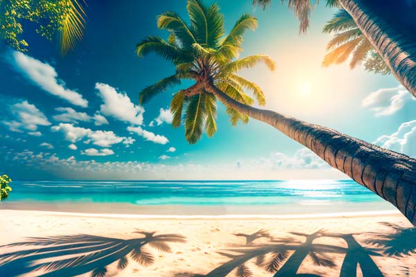 1 bela ilustracao de praia com coqueiro e mar azul feras do design