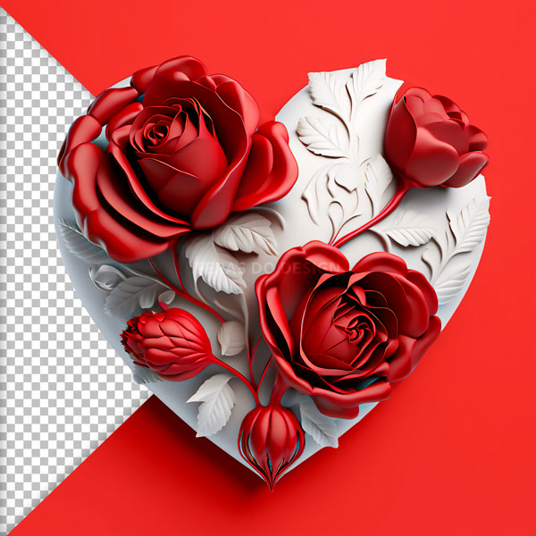2 coracao 3d rosas vermelhas dia da mulher