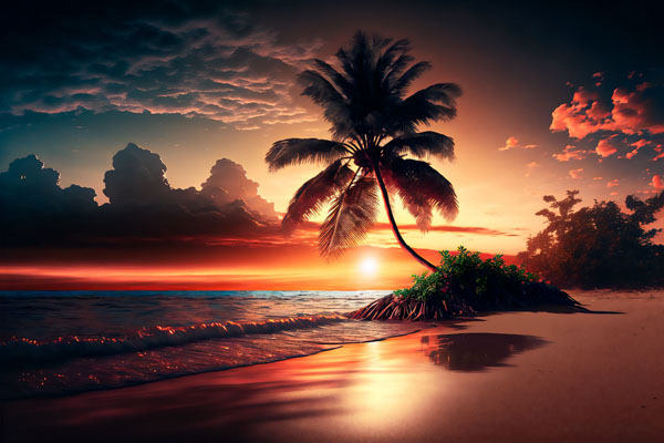 3 belo por do sol na praia com coqueiro feras do design
