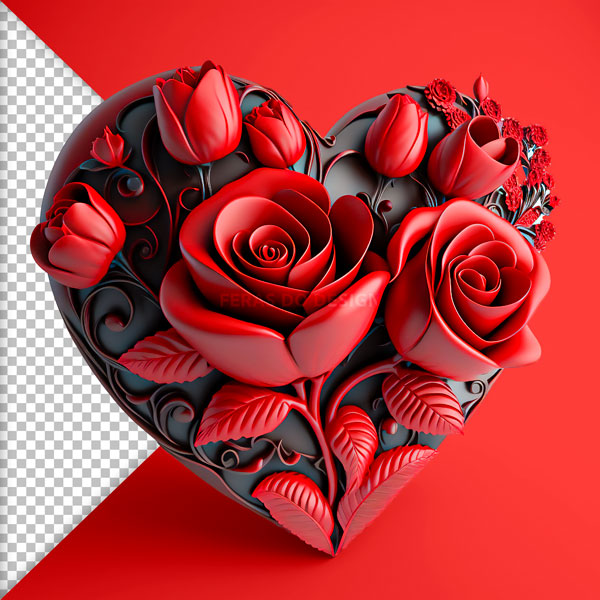 3 coracao preto 3d floral vermelho dia dos namorados