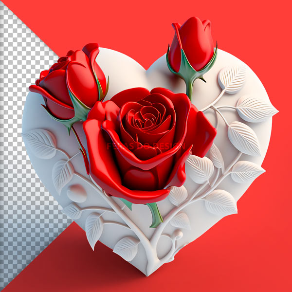 5 coracao 3d rosas dia da mulher floral vermelho