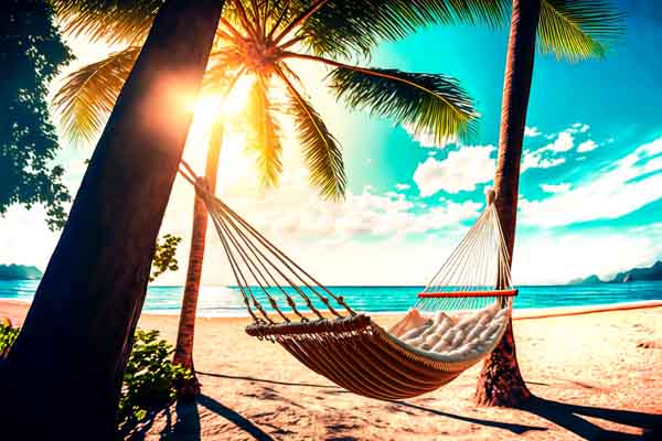 6 praia deserta com rede e coqueiro feras do design