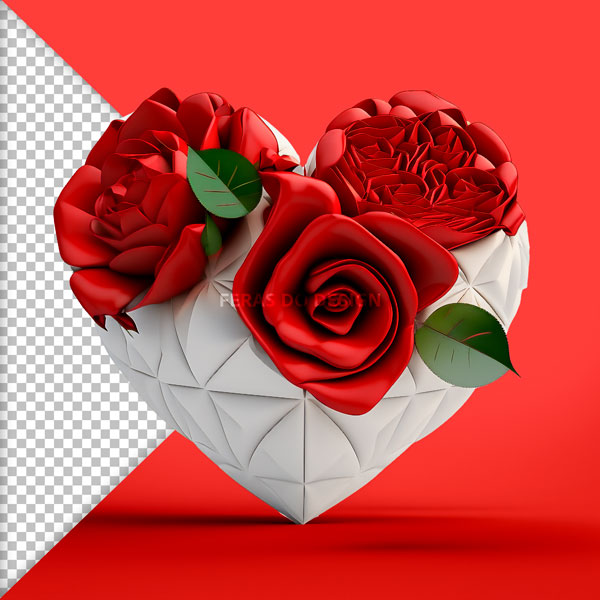 8 coracao 3d rosas vermelhas branco dia da mulher