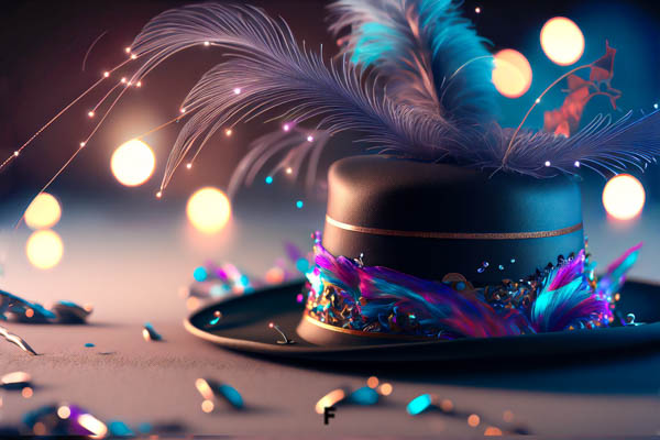 background de carnaval chapeu com lindas penas com luzes nas pontas feras do design 02