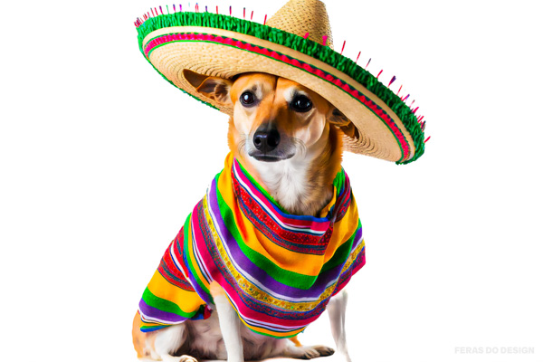 cachorro com roupa mexicana e fantasia de carnaval de chapeu mexicano 2