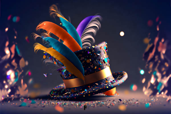 fundo de carnaval chapeu com confetes e penas feras do design 05