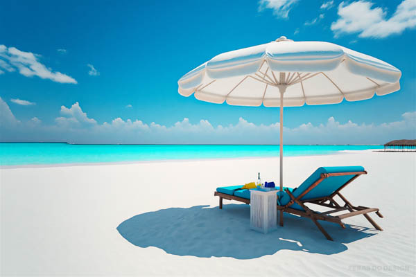 imagem de praia com guarda sol verao ferias mar azul e cadeira na areia