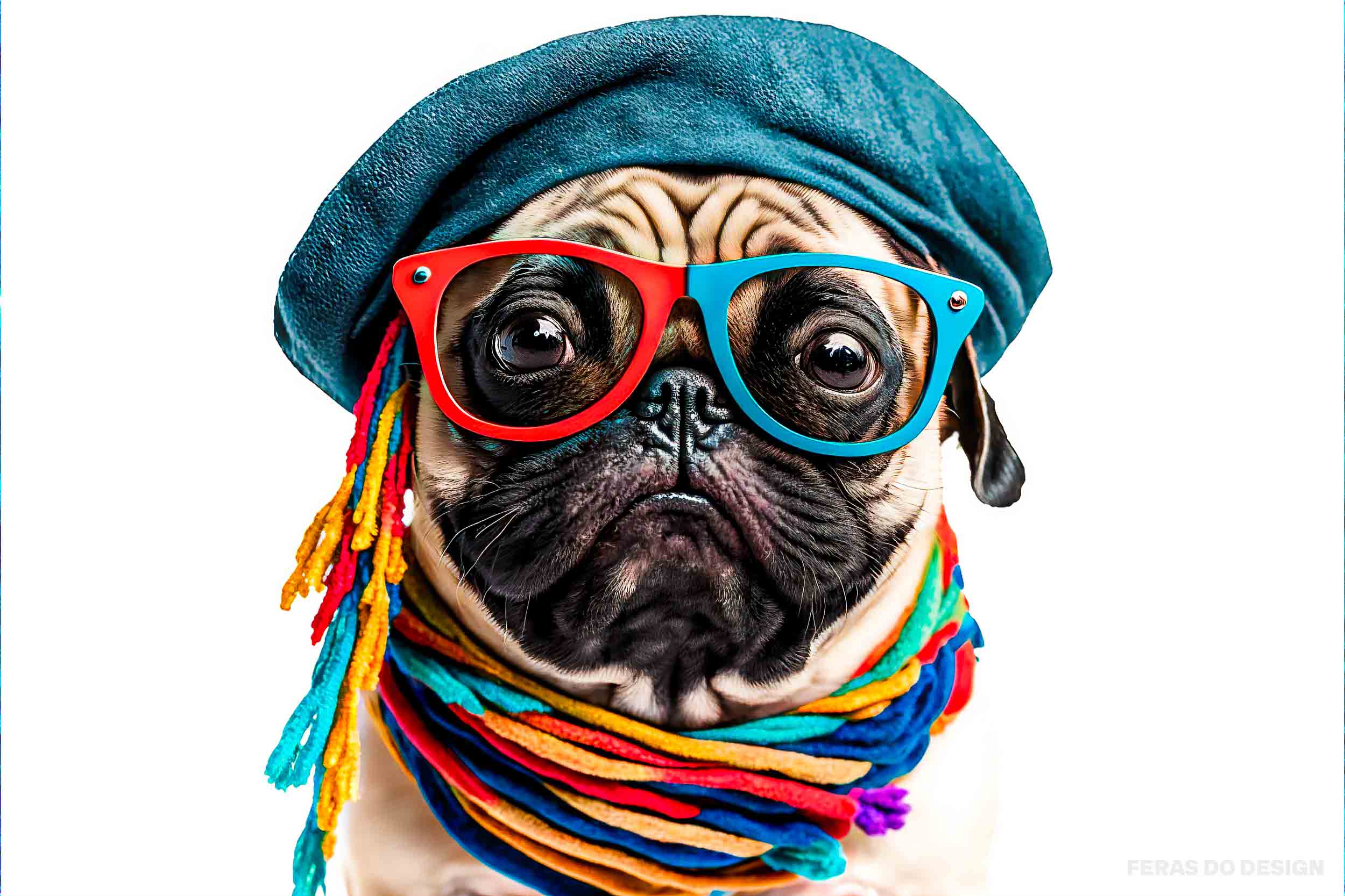 imagem de pug cao usando fantasia de carnaval gratis chapeu e oculos coloridos gratis