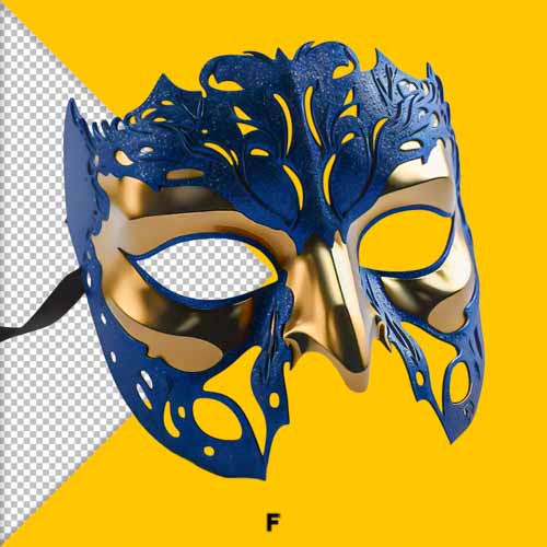 imagem mascara de carnaval 3d azul e dourado feras do design 01