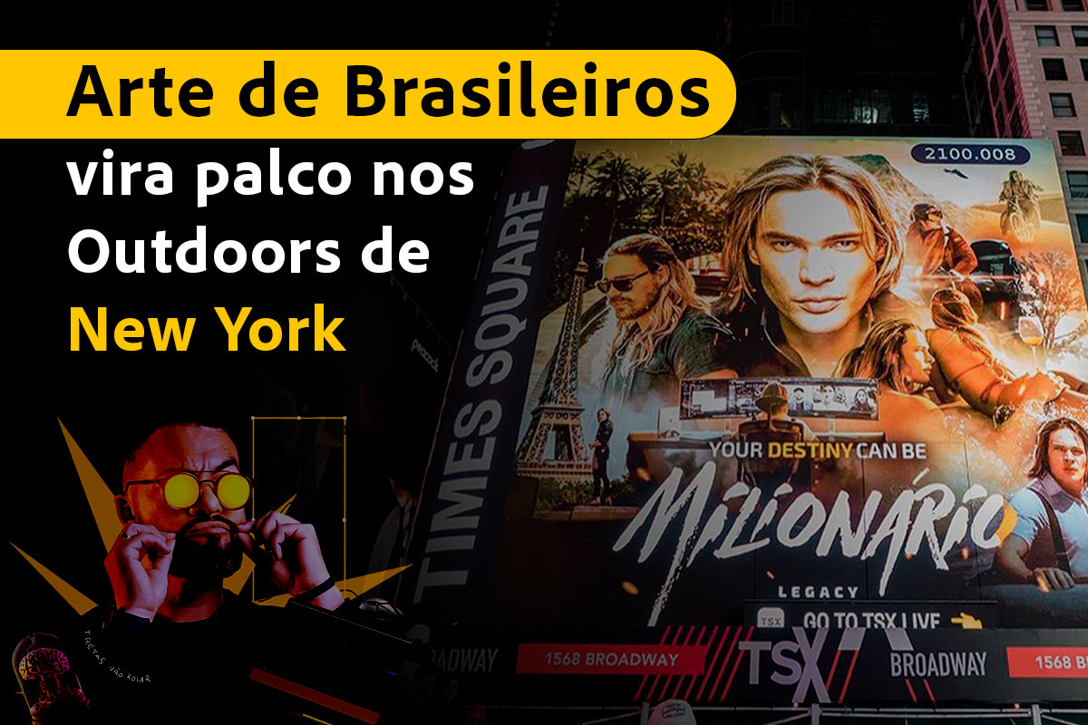 Arte de designers brasileiros na Times Square virou palco do mundo e parou nova York com Tales Ramiro e Felipe Foster no lançamento do Nomade Milioário de Thiago Finch