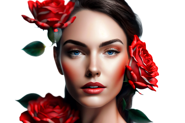 foto realista de perfil de mulhere bonita com flores mes da mulher