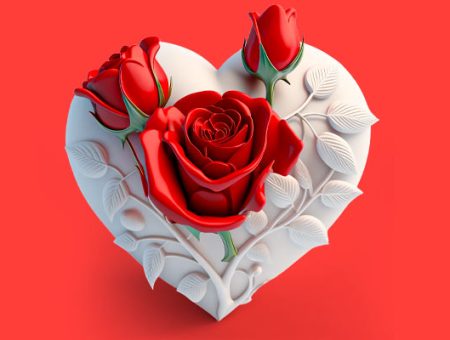 coracao 3d rosas vermelhas