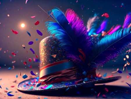 fundo de carnaval chapeu confete penas azul feras do design 03