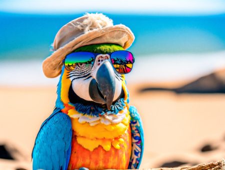 imagens de arara verao de chapeu oculos na praia