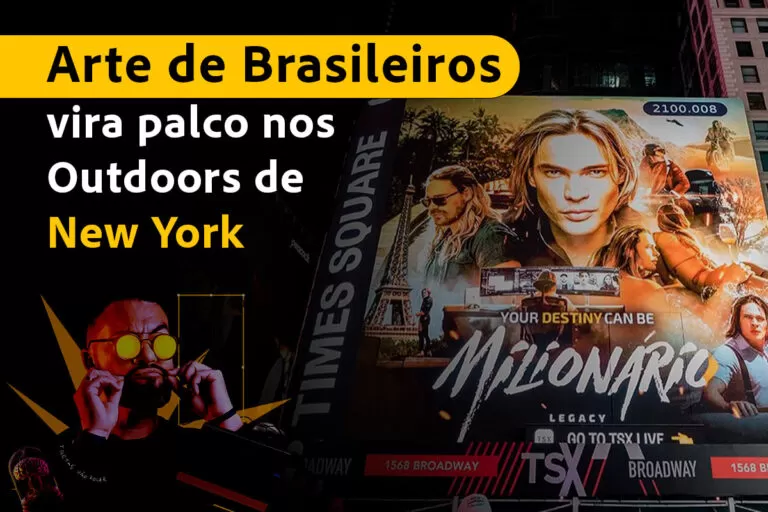 Arte de designers brasileiros na Times Square virou palco do mundo e parou nova York com Tales Ramiro e Felipe Foster no lançamento do Nomade Milioário de Thiago Finch